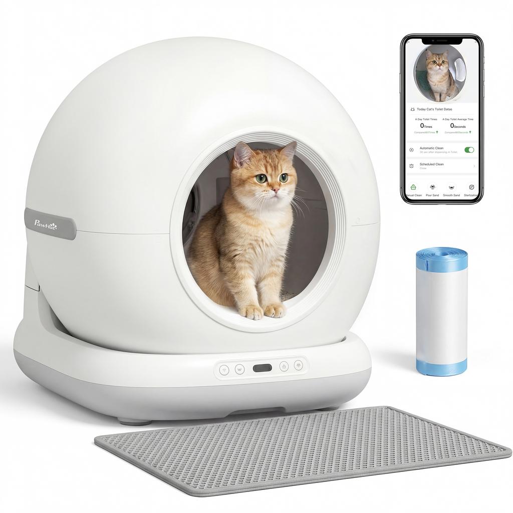 Self-Cleaning Cat Litter Box, XL 72L Self-Cleaning Litter Box with HD Camera, App Control Trash Bags, for 1-12 Kg