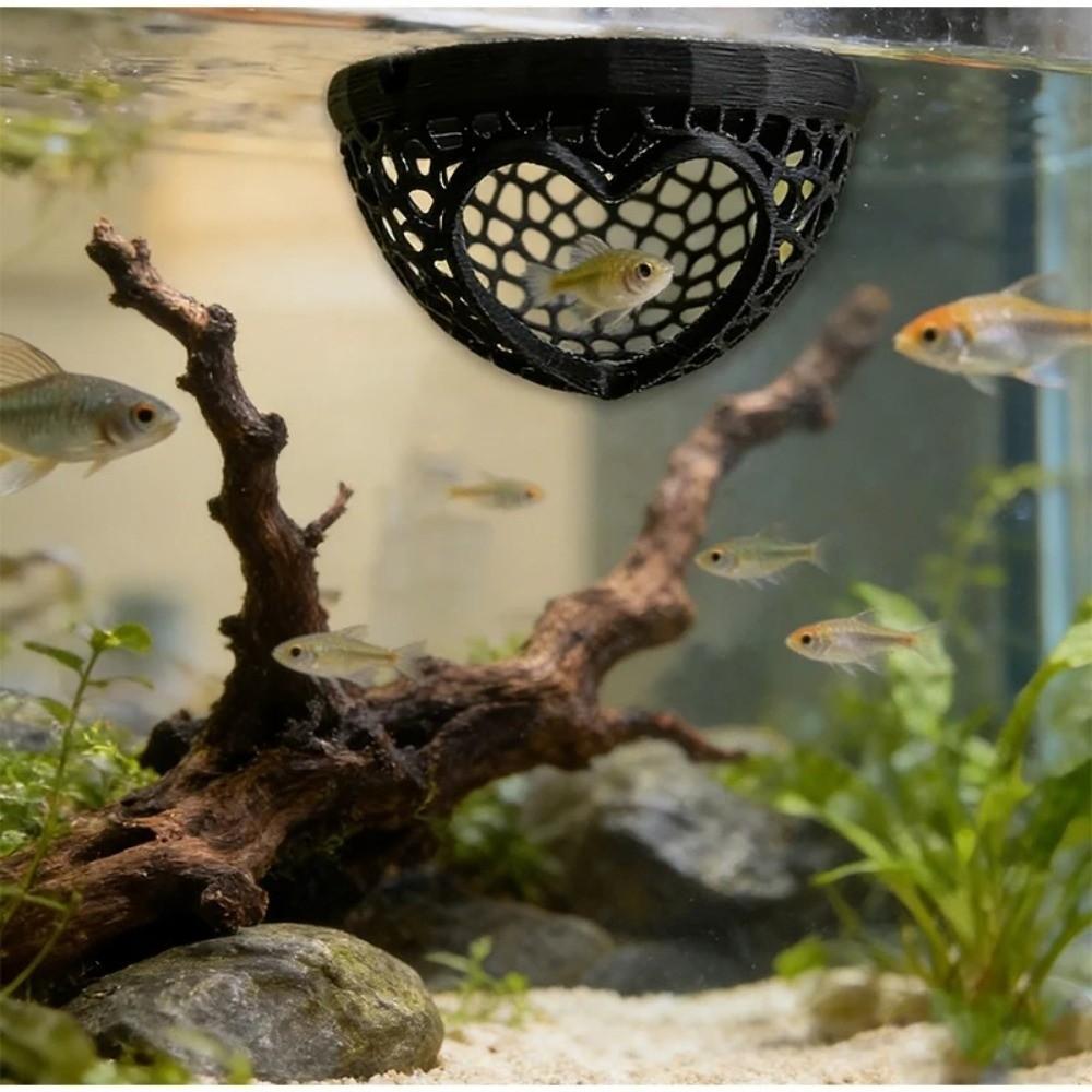 3-in-1 Aquarium Floating Cave 3D Printing Heart-shaped Hammock Feeding Ring & Resting Spot Breeding House Hollow Betta Cave