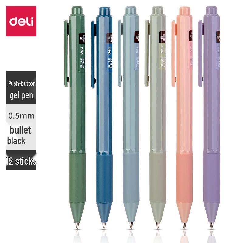 Deli NS559 Retractable 0.5mm Black Gel Pen (12-Pack)
