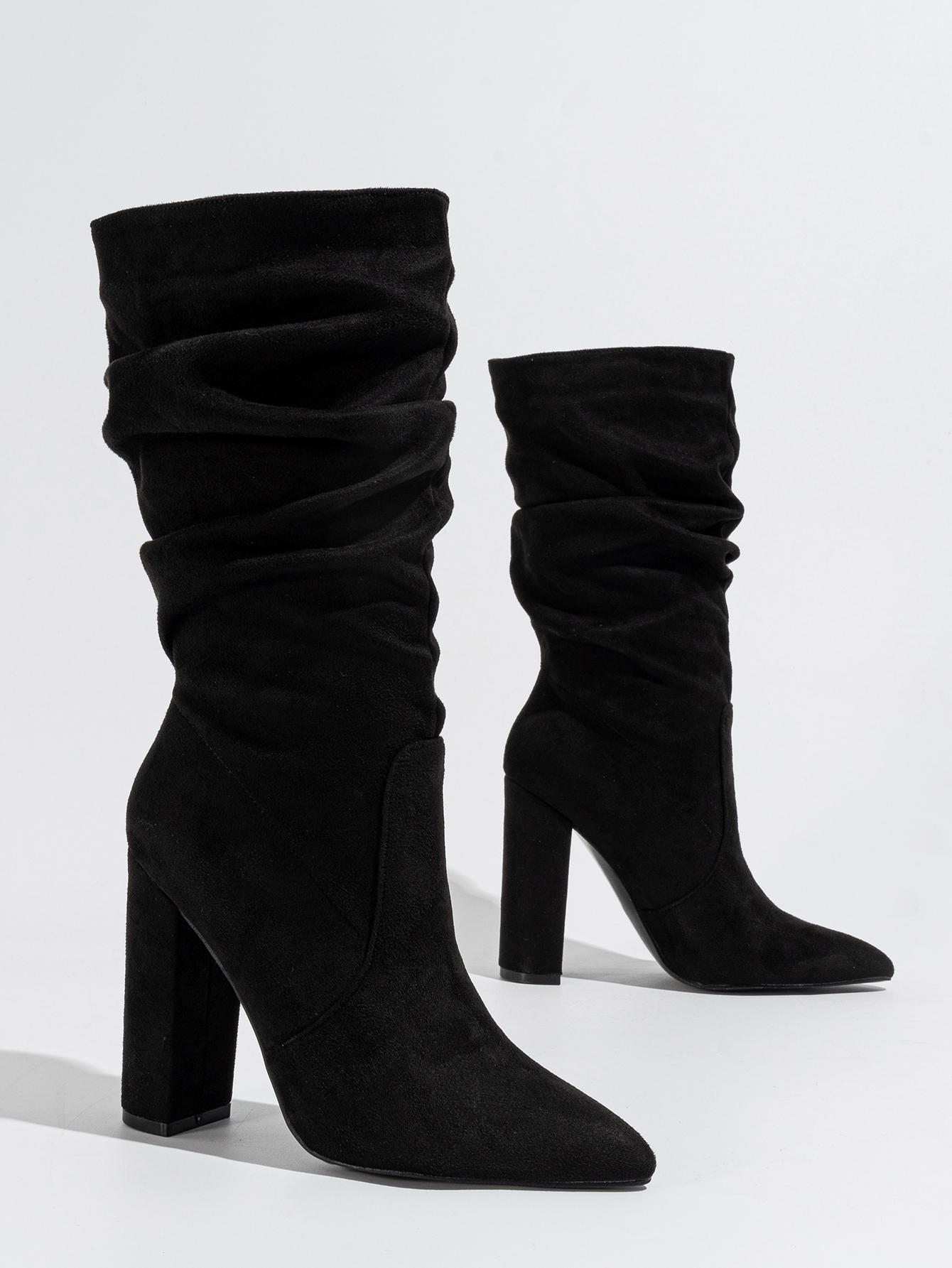 

Women Long Boots High Heeled New Style Thick Heel Pointed Fashionable and Comfortable Boots Zapatos De Mujer Shoes for Women 35 чорний