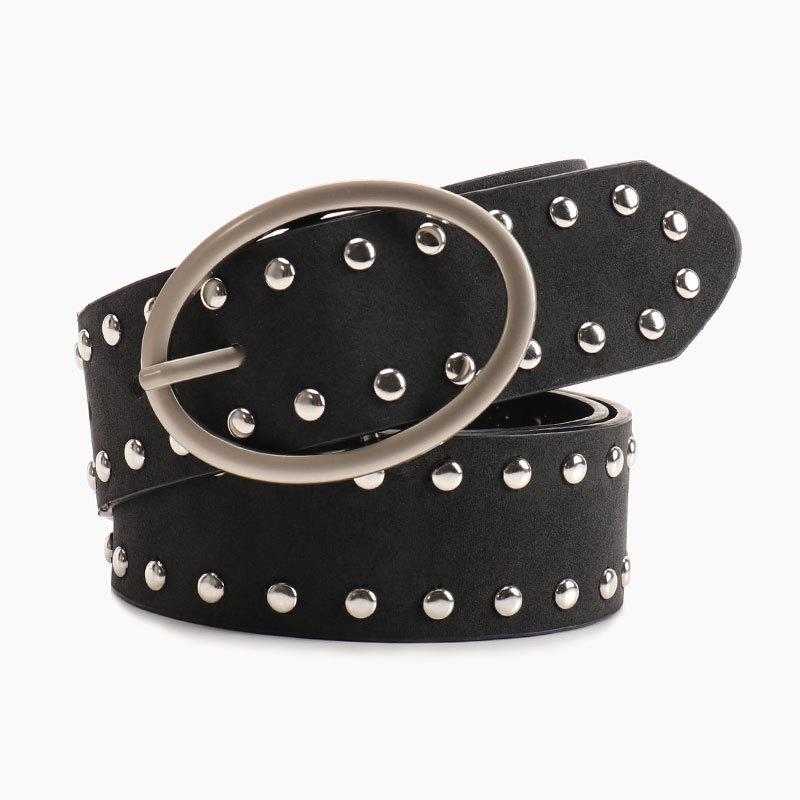New Oval Button Women's Belt Versatile Jeans Belt High-end Millennial Style Fashionable Rivet Belt Women