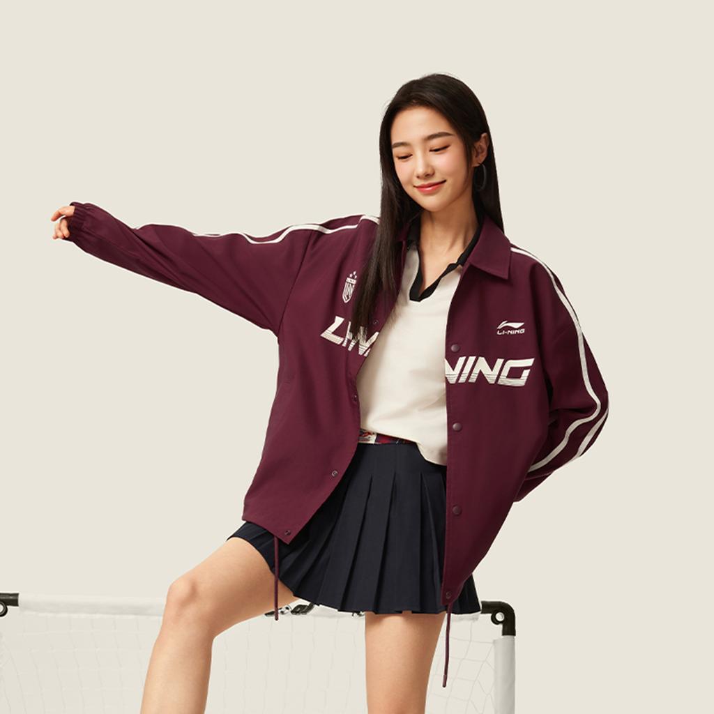 Li-Ning Comfortable Simple Versatile Letter Stripe Brand Logo Polo Neck Casual Loose Jacket Unisex jackets AJDV275-3