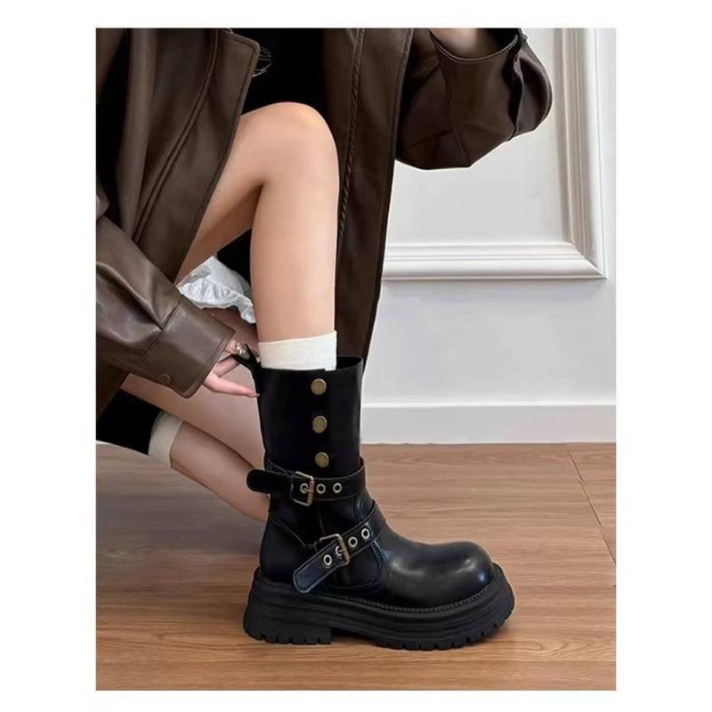 Botas Martin marrons femininas verão e outono novas sola grossa nicho retrô cano médio botas curtas viagem Xinjiang botas western