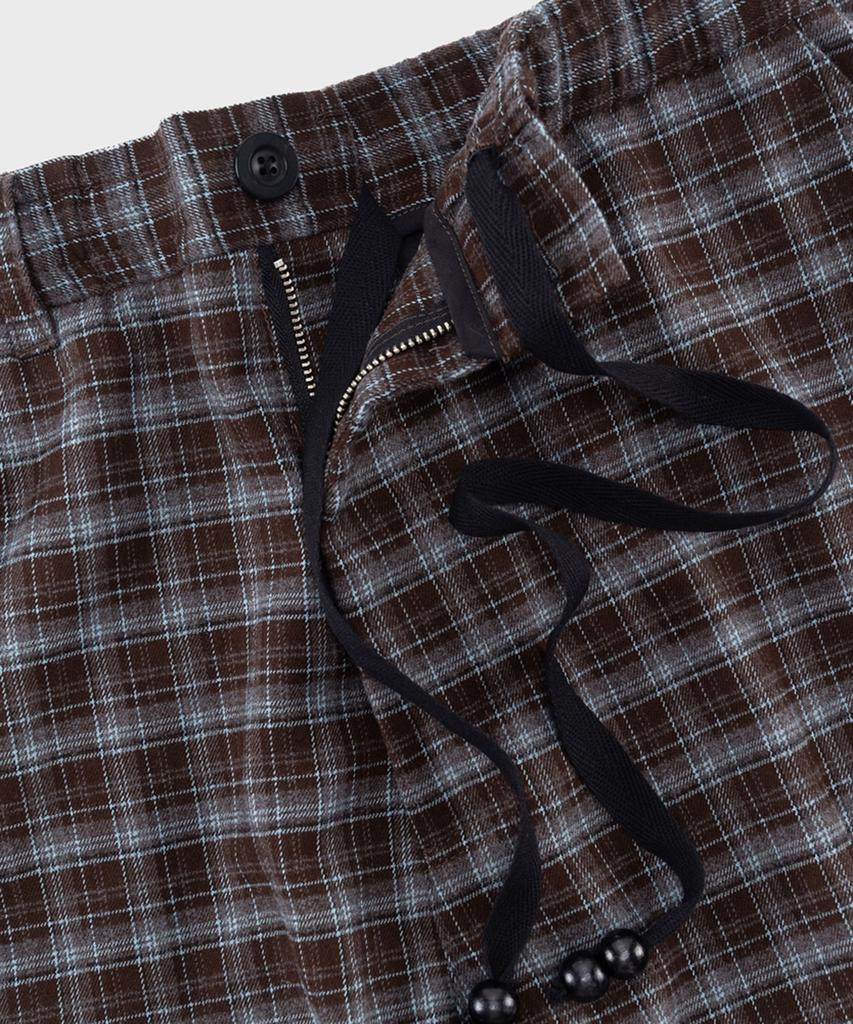 PREF Brown Tratan Check Elastic Waist Trouser