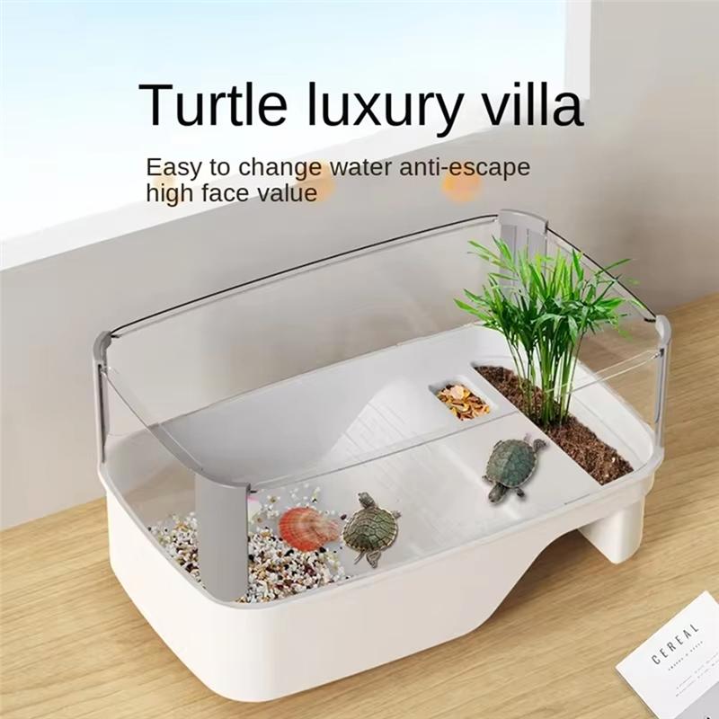 

Transparency Turtle Tank House With Areas To Breed Feed Swim Bask Enclosure Water Cage Reptile Habitat-B61B белый