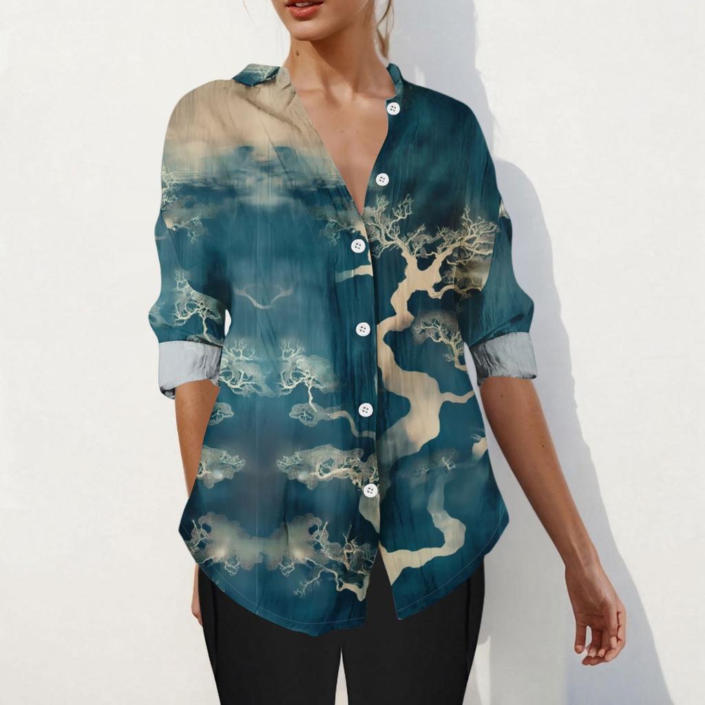 Womens Button Down Shirt Long Sleeve Shirts For Women Print Graphic Blouse Top