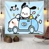 Pochacco Cartoon Car Tapestry Kawaii Sanrio Character Print Cute Blue Wall Hanging for Kids Bedroom  Dorm Room