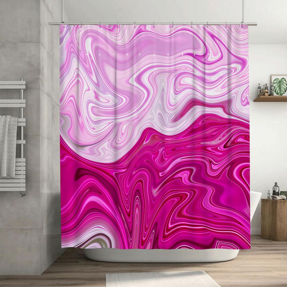 Shower Curtain Waterproof Fabric Print Pink Marble Bathroom Decor Shower Panels Modern Shampoo Soap Dispenser Bag