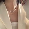 Double-layer Snake Bone Chain Necklace Women's Flat Sterling Silver Ins Hip-hop Personalized Retro Stacking Wear Simple Niche Short Neck Chain