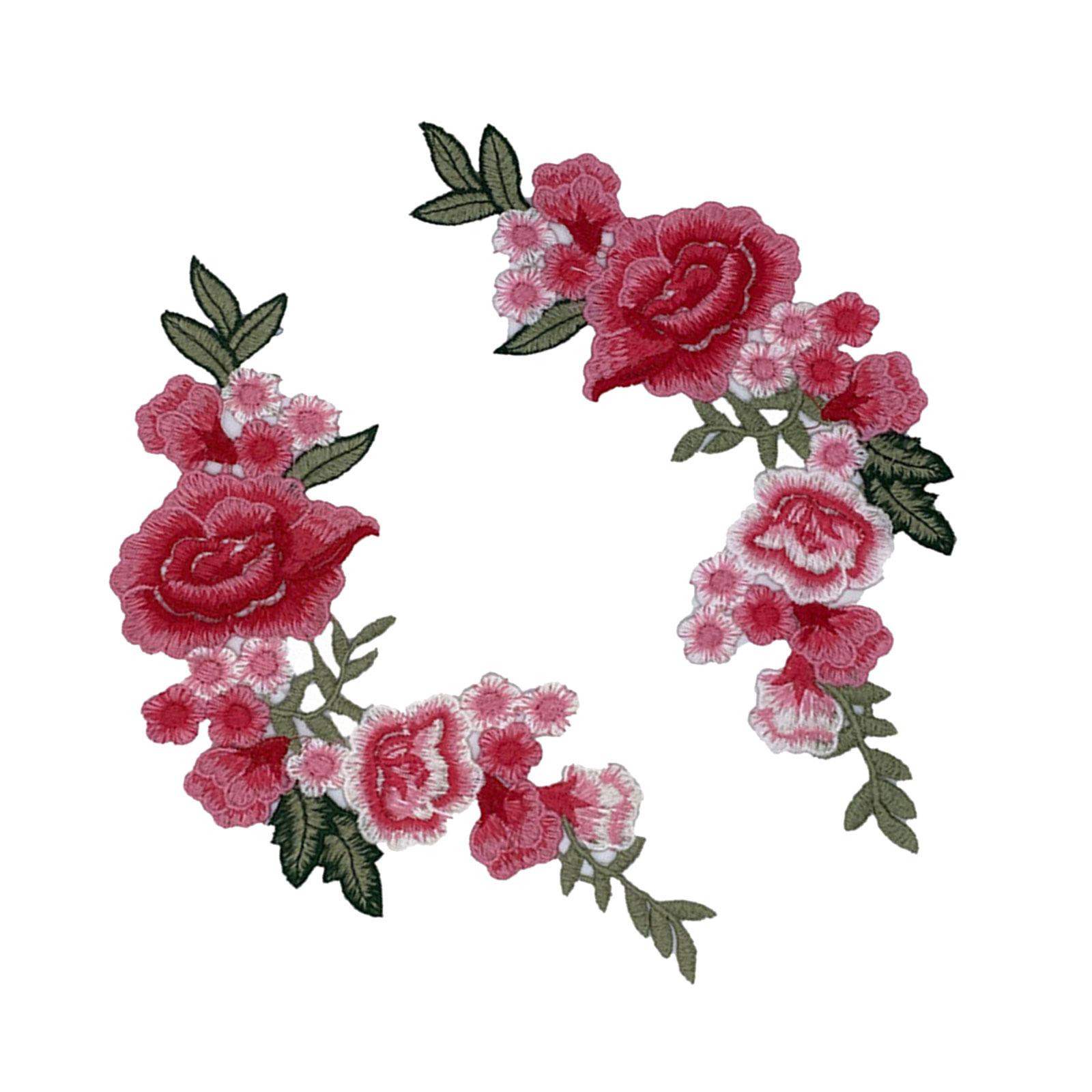 

1 пара цветочных аппликаций из ткани, вышитых нашивок, нашивок с цветочной вышивкой для одежды, джинсов, курток, украшений красный