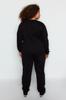 Women's Plus Size Tracksuit Set Black Thick Fleece Inside Knitted Tracksuit Set