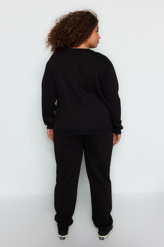 Women's Plus Size Tracksuit Set Black Thick Fleece Inside Knitted Tracksuit Set