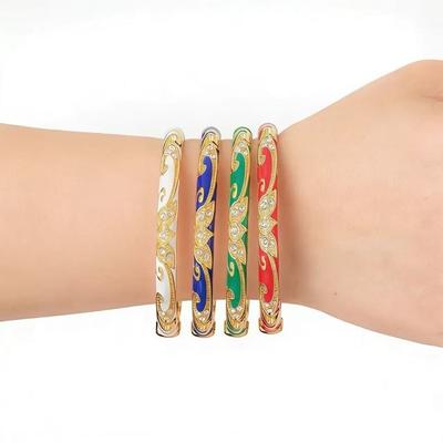 Colorful Flower Bangle Traditional Women's Hand Bracelet Fashion Vintage Cloisonne Bangle  Ladies