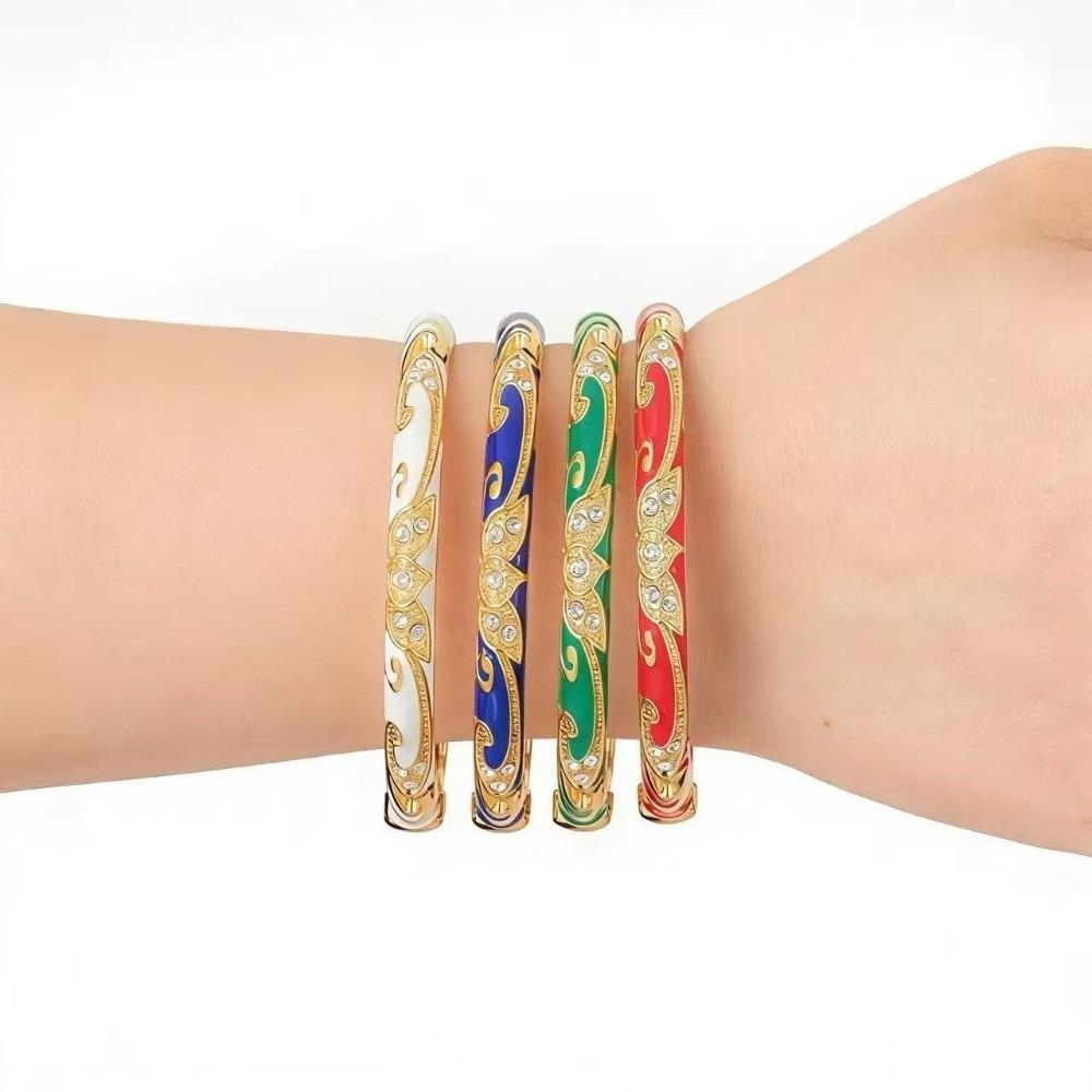 Traditional Flower Bangle Colorful Women's Hand Bracelet Vintage Cloisonne Bangle  Jewelry Gifts