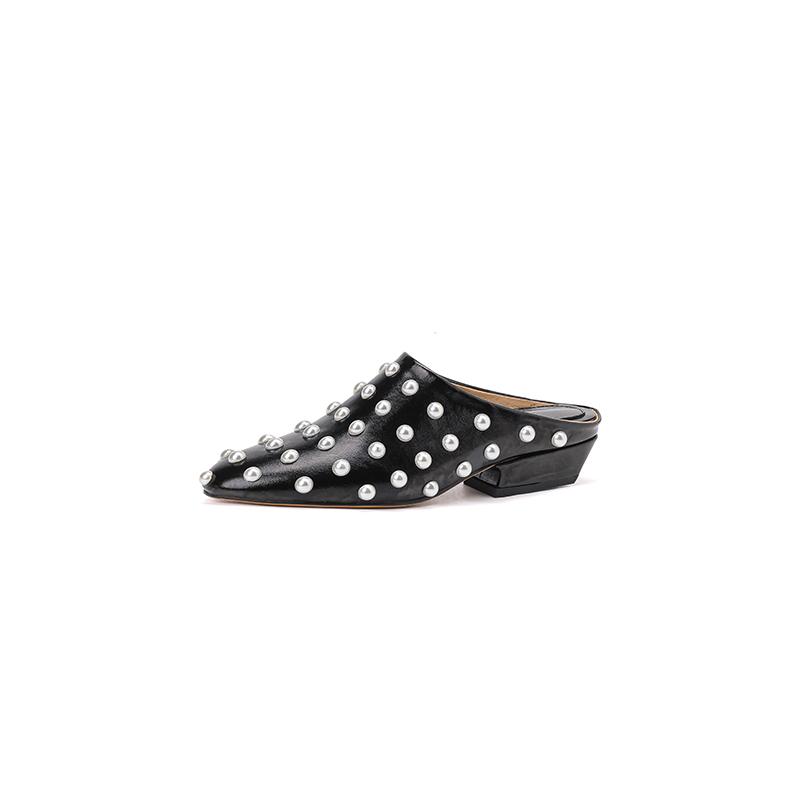 

Женская обувь 2024 года, лето, качество, натуральная кожа, каблуки среднего размера, открытый носок, черные, абрикосовые, с заклепками, повседневные женские сандалии, женская обувь 34 чёрный