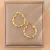 Pendientes de Acero Inoxidable Martillado Geométrico Chapados en Oro de 18 Quilates