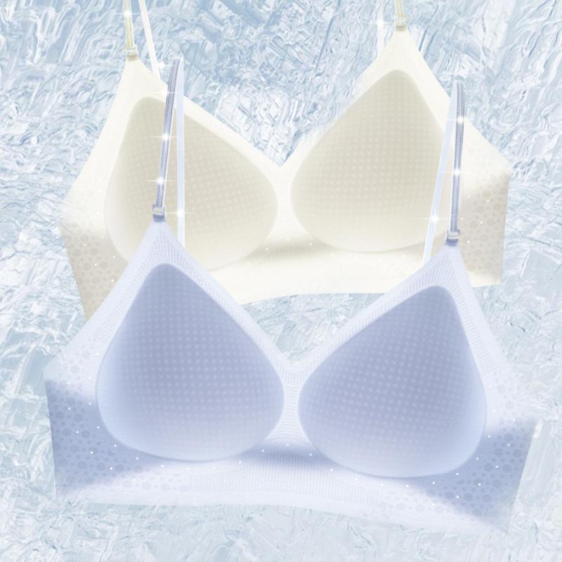 Traceless cool and breathable steel-rimless underwear comfortable fine flash shoulder straps ultra-thin soft support jelly glue bra