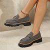 Women's Spring Thick-Soled Platform Slip-On Loafers With Metal Chain Detail, British Style.