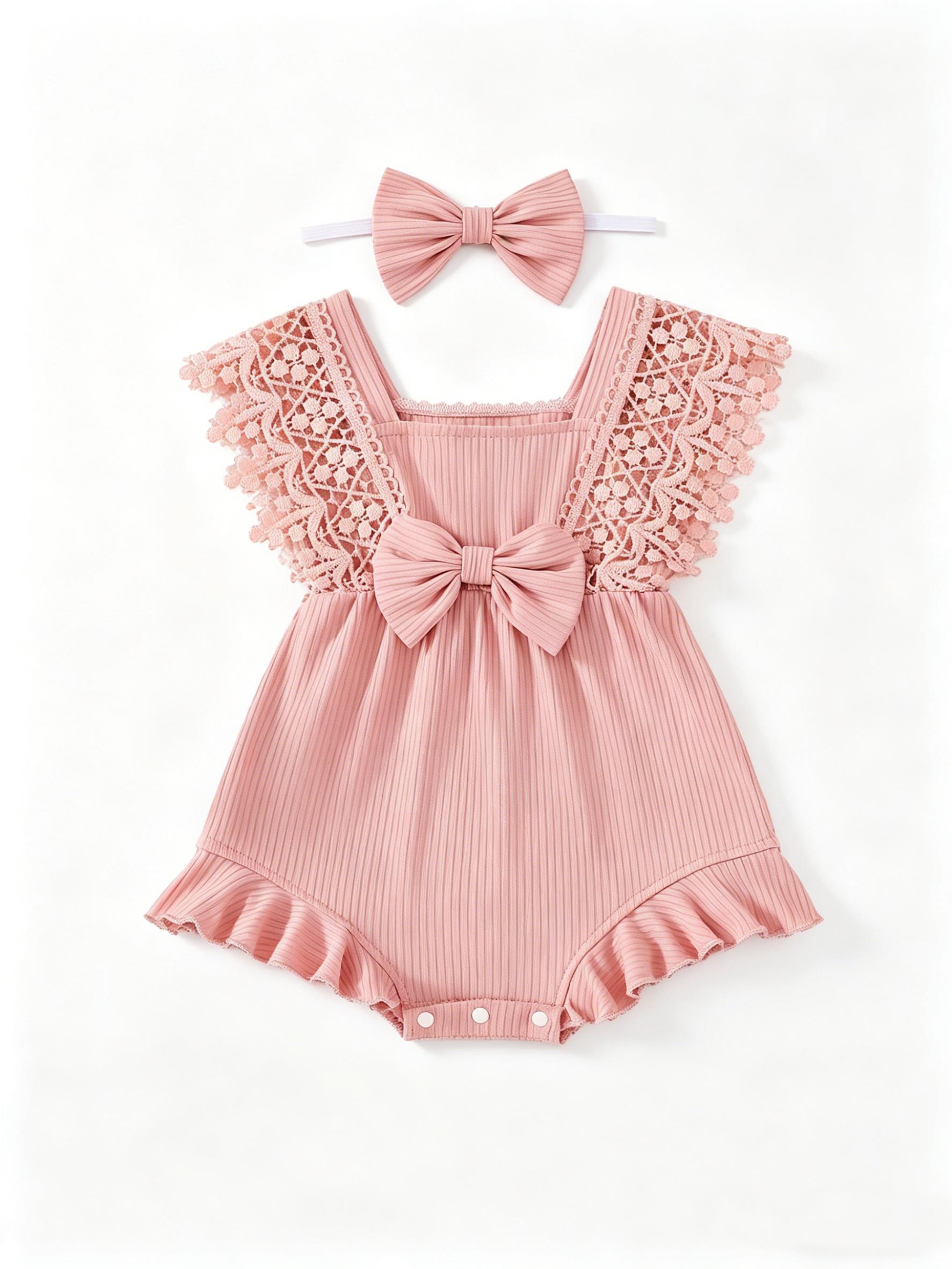 Girls pink lace bow plaid shirt + hairband set 59、66、73、80、90 вишневый розовый