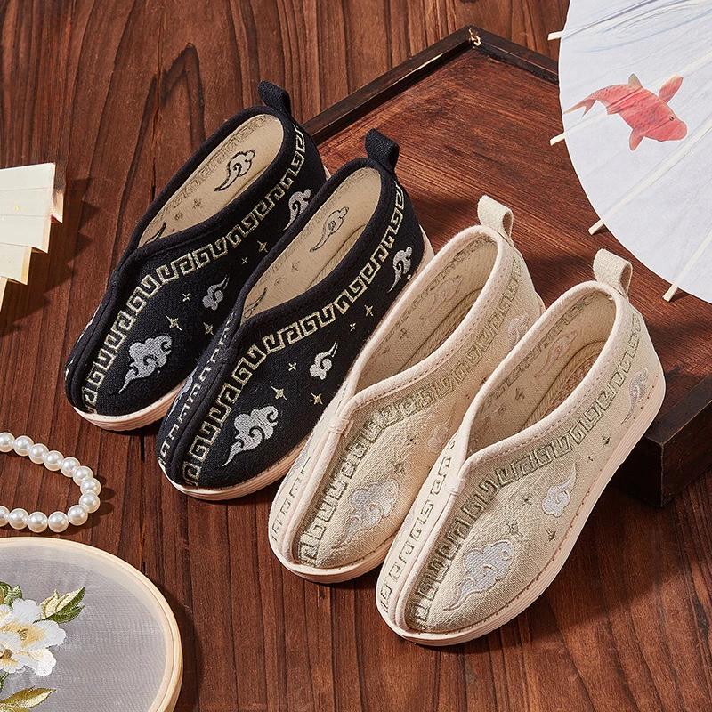 Boys Shoes Chinese Ancient Style Kids Embroidered Cloth Shoes Fashion Comfortable Flat Loafers Children Hanfu Shoes Soft Bottom