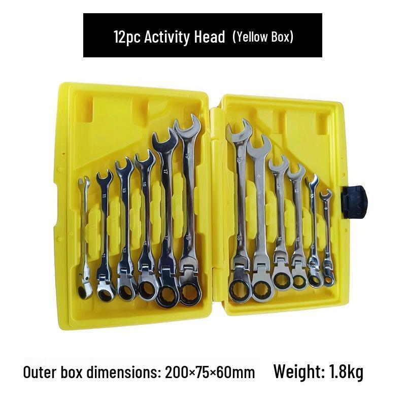 12-Piece Adjustable Head Ratchet Wrench Set - Dual-Use Auto Repair Tools, 72-Tooth