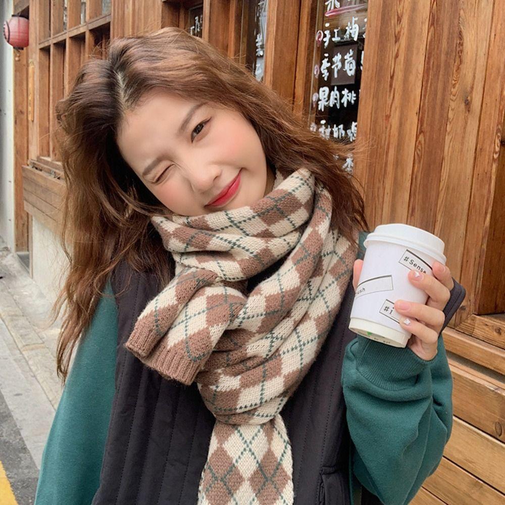 Korean Style Y2K Checkered Scarf Thickened Winter Cashmere Shawl  Check Scarf  Unisex