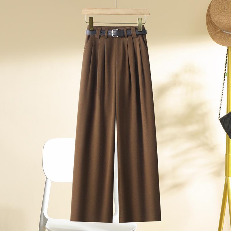 

2024 Women s Khaki Wool Wide-Leg Pants: New Autumn/Winter Style, Relaxed Slim Fit, Straight-Leg, Draped Casual Long Pants 32 (145-155 lbs recommended) хакі
