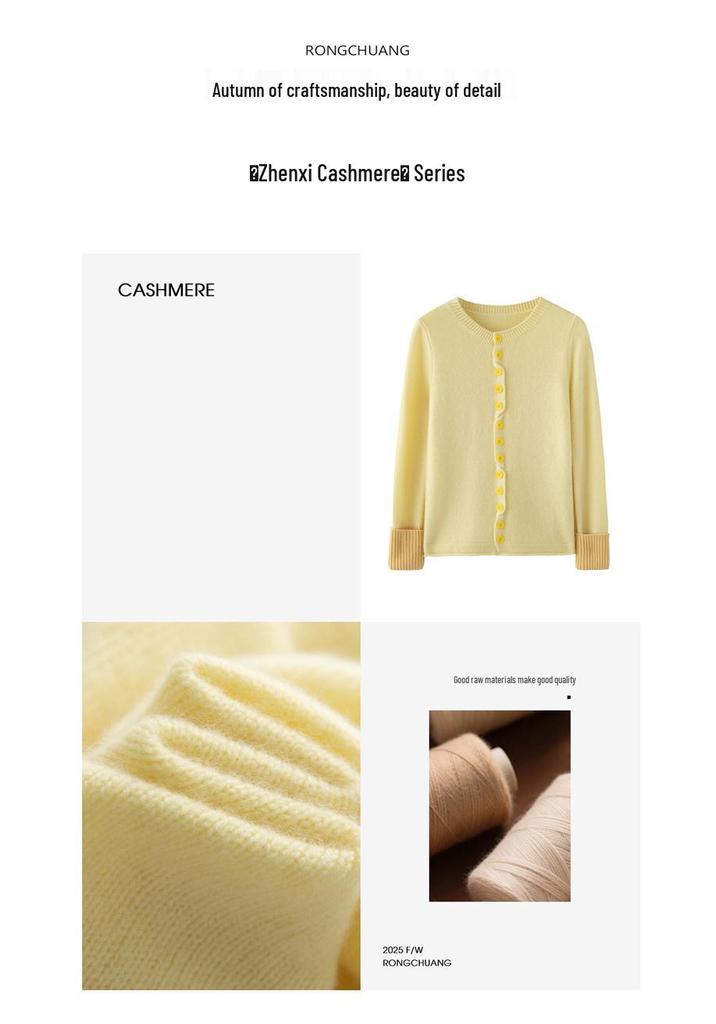 Artistic Color-Block Cashmere Cardigan: 2025 Autumn/Winter Women's Versatile Round Neck Knitwear
