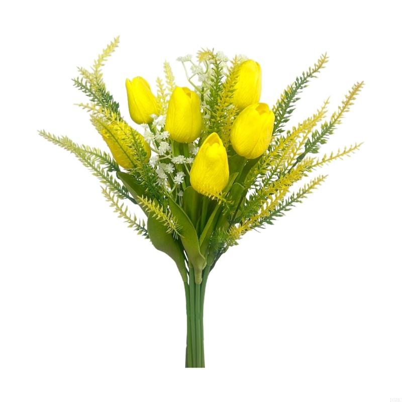 

13Inch Artificial Tulips And Lavender Bouquet With Baby Breath For Wedding Home жовтий
