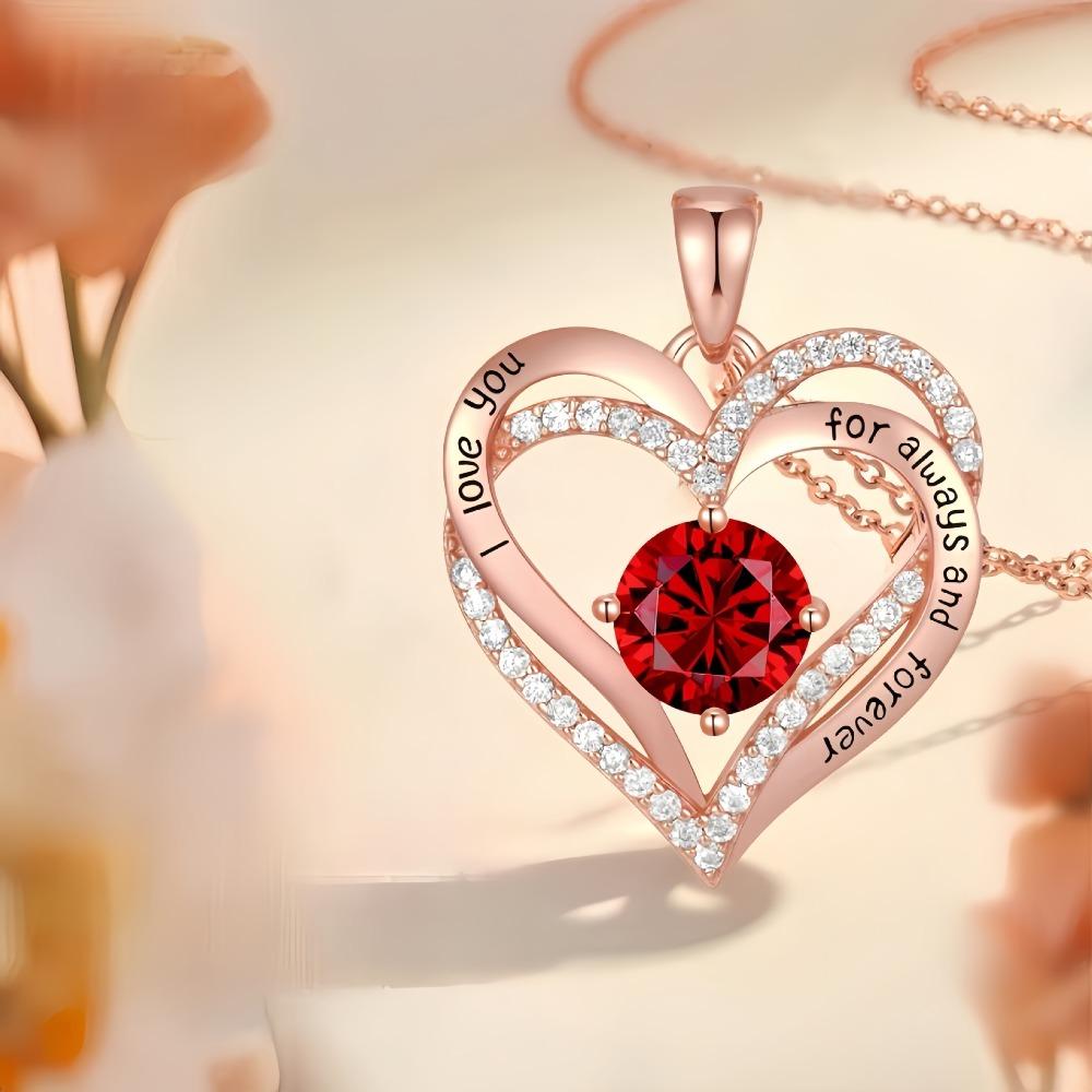 Boîte Cadeau Rose Double Cœur Collier Amour - incrusté Collier pour Femmes Anniversaire