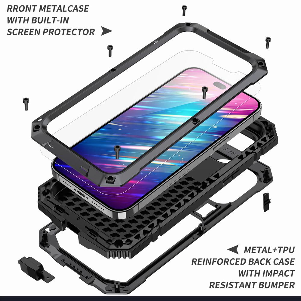Full Metal Armor Heavy Duty Cover for Apple Iphone 14 13 12 Pro Max Camera Screen Protection Shockproof Phone Case