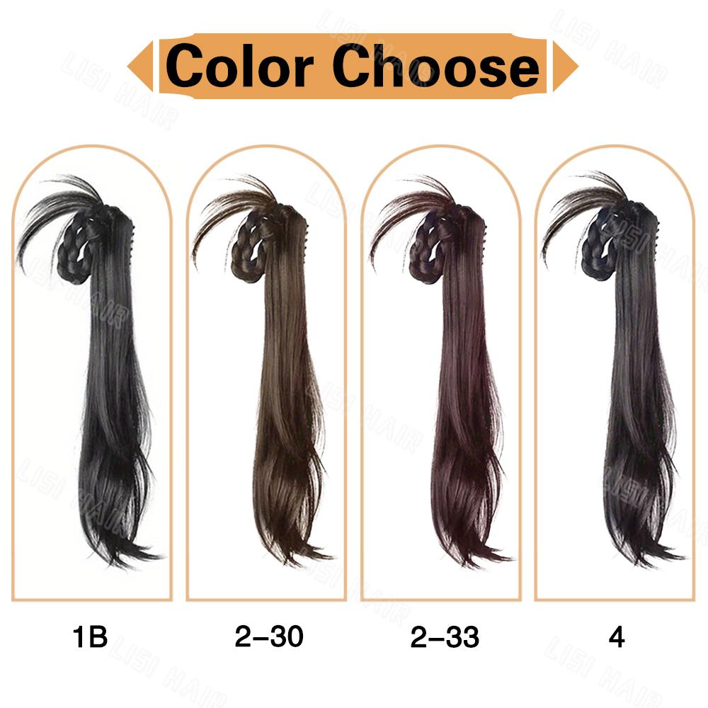 LISI HAIR Synthetische lange gewellte Klaue mit geflochtenen Pferdeschwanzverlängerungen, Perückenzubehör, Perücke für den täglichen Gebrauch von Frauen