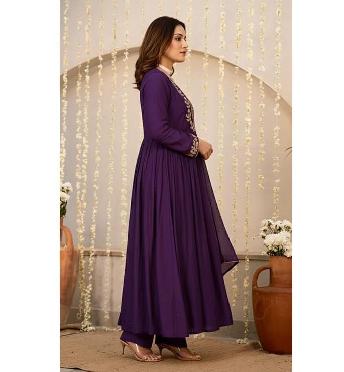 Women Embroidery Solid A-Line Kurta and Pant Set with Dupatta Set