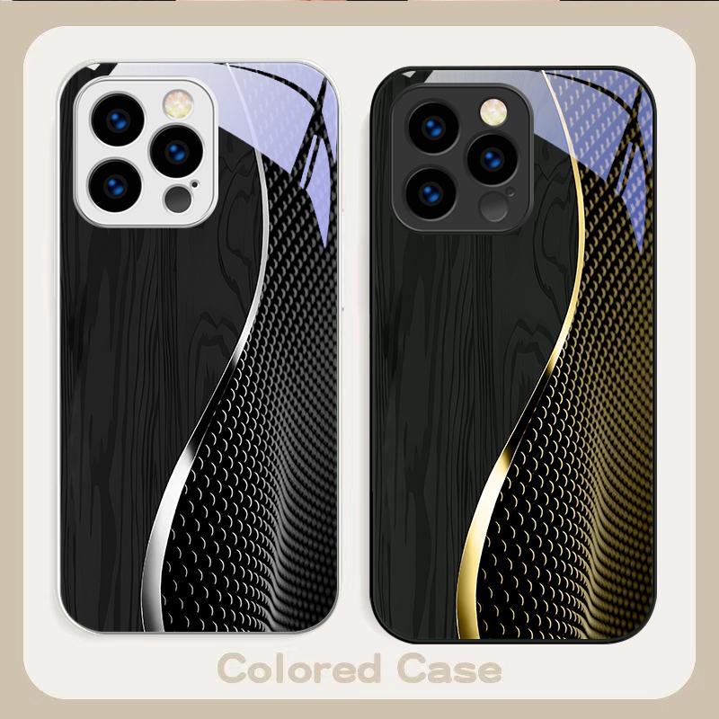 Wood Grain Mesh Black For iPhone 16 E 15 14 13 Plus 12 Mini 11 Pro Max XR Xs X 7 8 P Lus 6 6S 22 16E Tempered Glass Phone Case
