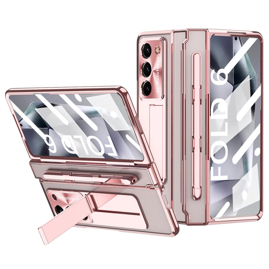 For Samsung Galaxy Z Fold6 5G Kickstand Phone Case PC Folding Cover with Tempered Glass Film+Stylus Pen