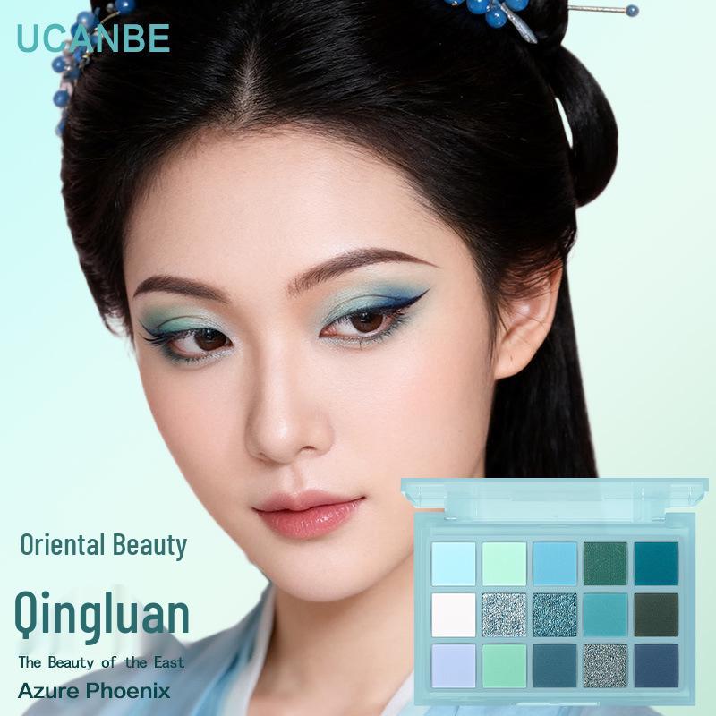 Paletă de farduri de ochi UCANBE Qingluan cu 15 culori: Cian, Verde, Albastru, Mentă, Albastru-Verde, Verde Apă, Măr în Stil Machiaj Ploaie Cețoasă Chineză