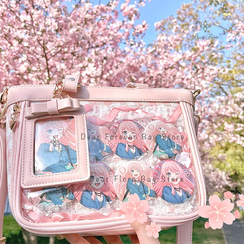 

Y2K Cute Large Capacity Transparent Tote Bag Kawaii Lolita Crossbody Ita Bag Girl Simple Casual Shoulder Bag DIY Display Handbag 28x20x10cm