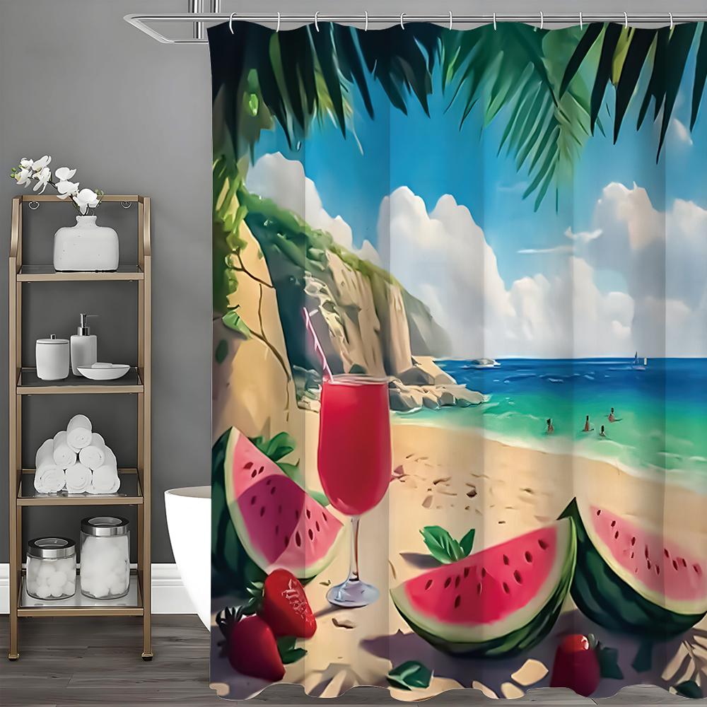 Summer Ocean Watermelon Plant Shower Curtain, Bathroom Decorative Shower Curtain, Waterproof Shower Curtain with Hooks