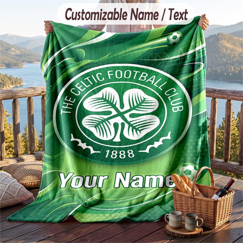 Flannel Blanket Celtic FC Print Custom Name Text Soft Throw for Sofa Bed