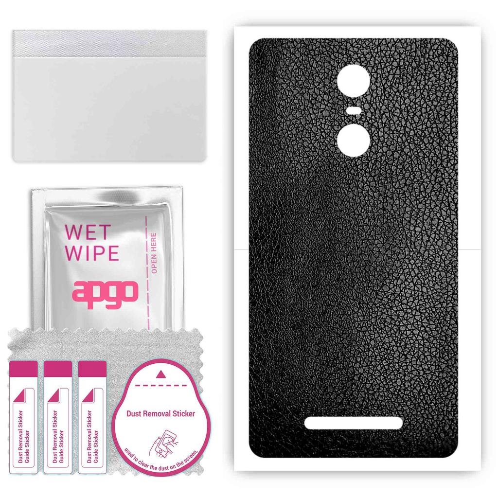apgo Protective Skin Sticker for the back compatible with Xiaomi Redmi Note 3 Note 3 Pro, Wrap Film, Foil, Vinyl - Pattern Black Leather