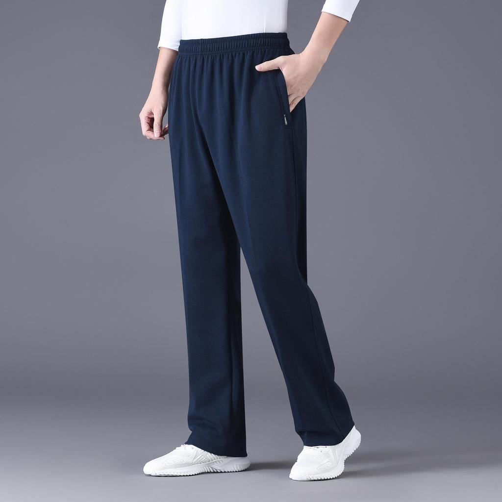 Men's Plus Size Loose Fit Sports Pants - Winter Velvet, Straight Cut, Casual Wear