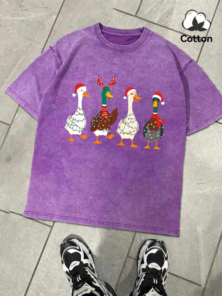 Ducks Full Of Festive Atmosphere Design Men Washed TShirts Summer Soft Cotton Tee Casual ONeck Clothing Street Short Sleeve