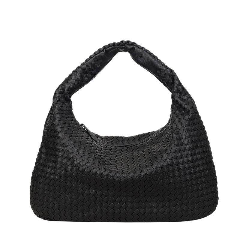 Simple Hand Woven Bag, Women's Fashionable Soft Leather Commuting Shoulder Bag, Versatile and Large Capacity