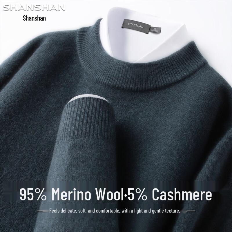 SHANSHAN Men's Merino Wool Cashmere Blend Round Neck Sweater