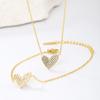 Elegant Micro Pave Zirconia Collarbone Necklace Bracelet Set Heart Pendant Jewelry For Women Gift