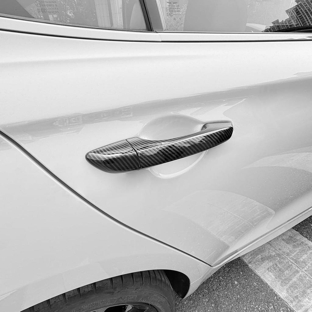 ABS Car Exterior Door Handle Cover Set Outside Door Handle Cover Compatible with Genesis G70 2019-2021 Accessories (Carbon Fiber Style, Button