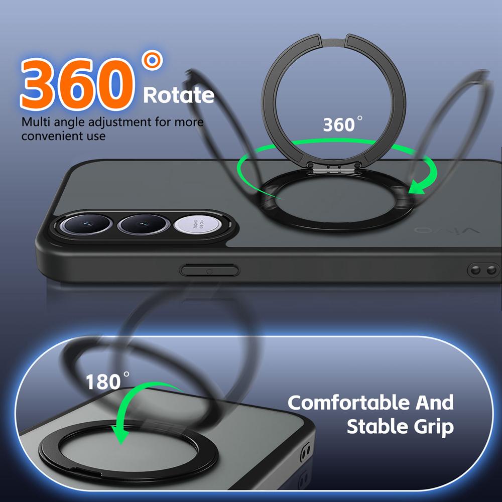 KEYSION 360° Rotating Ring Stand Magnetic Phone Case for VIVO V70 FE 5G Matte Translucent Shockproof Back Cover for VIVO V70 FE