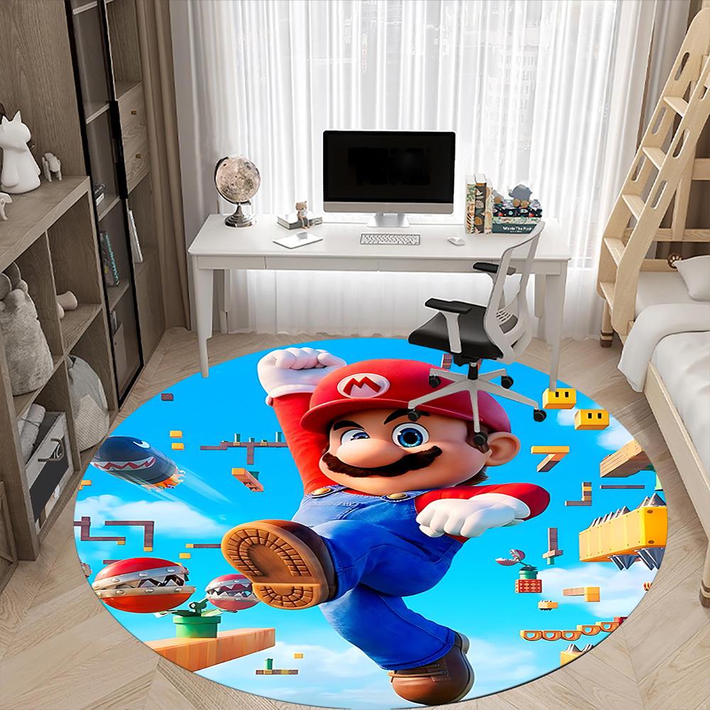 1pc Mario Adventure Office Round Area Rug, Under Office Chairs Bedroom Living Room Home Decor, Room Decoa1016243
