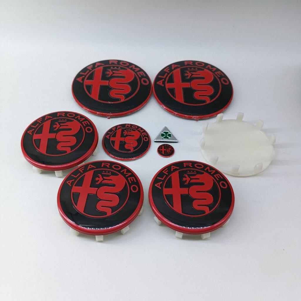 phngj8 1Sets 9pcs 60mm 10pin Wheel Hub Cover cap key stickers 40mm Steering wheel stickers 74mm Front rear emblem forAlfa Romeo 159 166