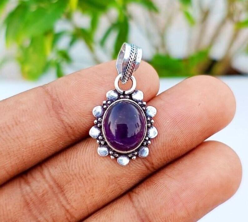 Náhrdelník s přívěskem ametyst Šperky z přírodního kamene Ručně vyráběné stříbro 925 Sterling Silver Birthstone Gemstone